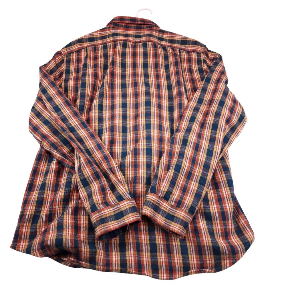 J Crew Midweight Flannel Mens Large Blue Plaid Button Down Slim Cotton - Picture 5 of 11